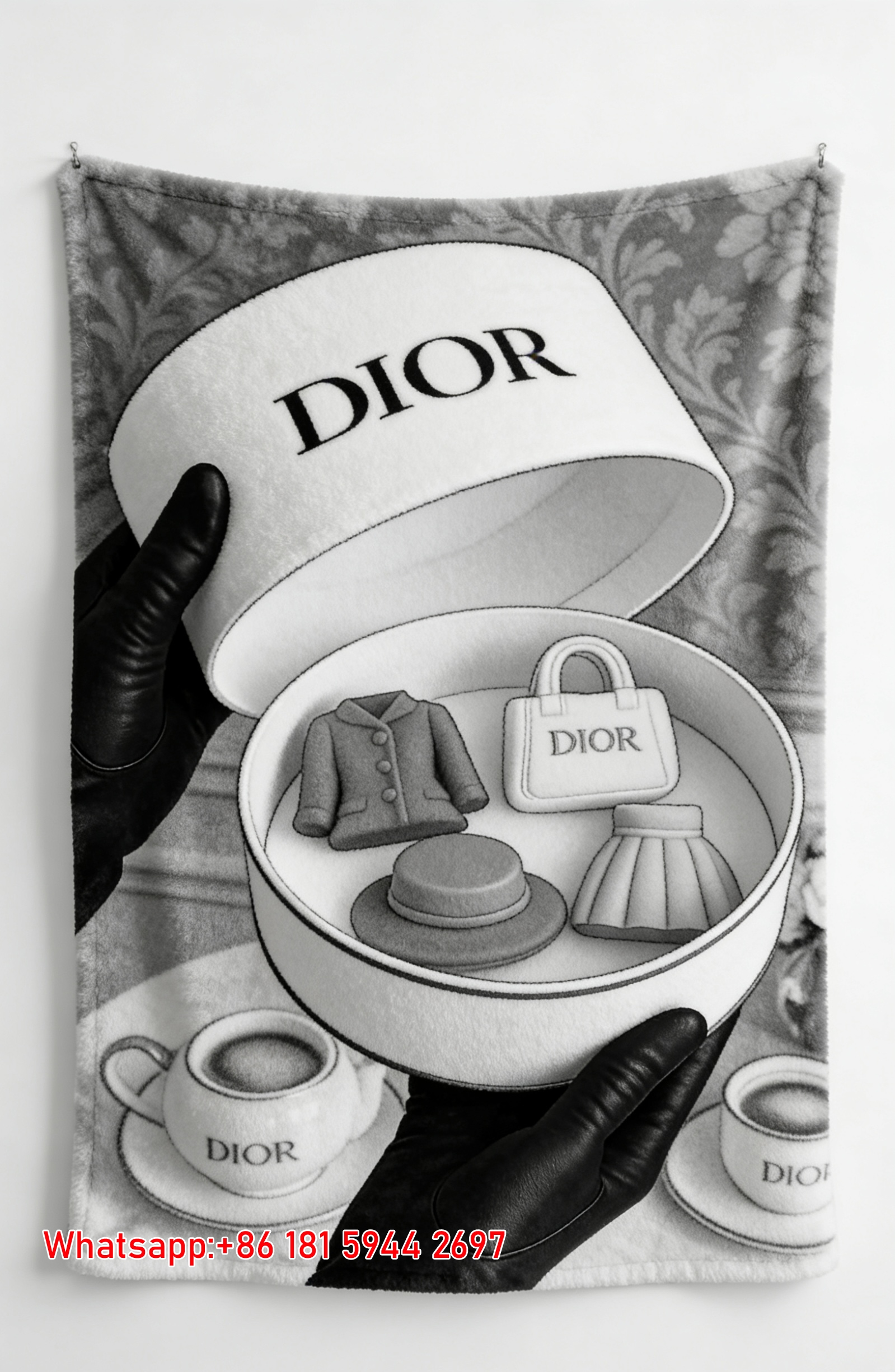 Dior Monochrome Gift Box Fashion Set Flannel Sofa Throw Blanket D265